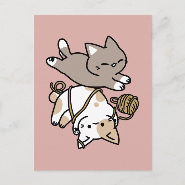 Cute Playful Cats Design – Fun Paws and Play Art Postcard (Front)