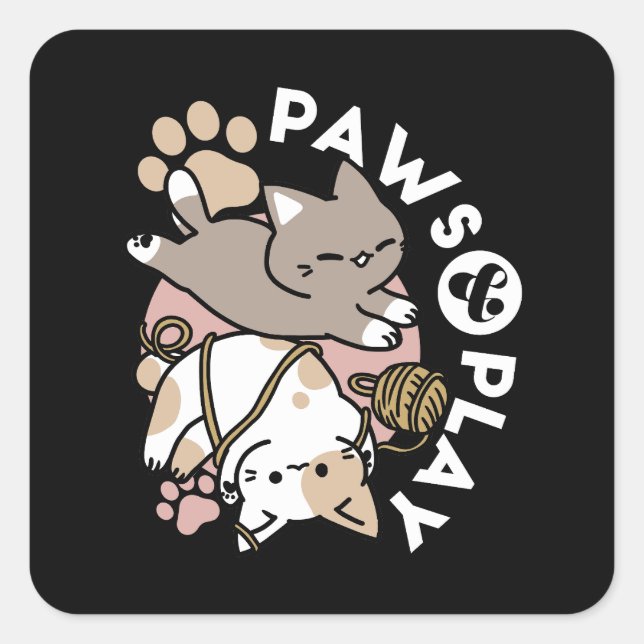 Cute Playful Cats Design – Fun Paws and Play Art Square Sticker (Front)