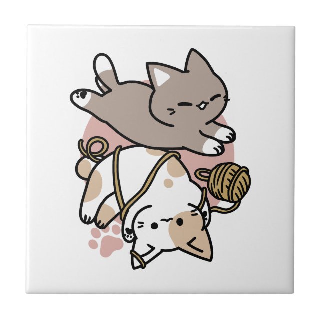 Cute Playful Cats Design – Fun Paws and Play Art Tile (Front)