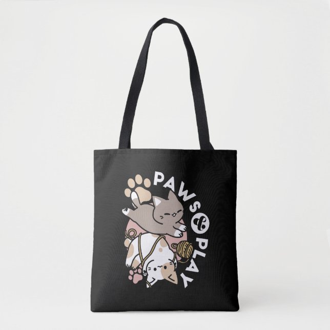 Cute Playful Cats Design – Fun Paws and Play Art Tote Bag (Front)