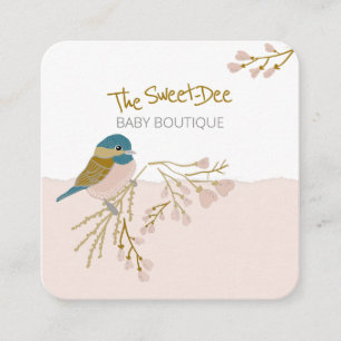Cute Playful Chickadee Hearts Baby Boutique Shop Square Business Card