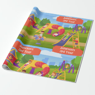 Cute Playful Colorful Kids' Playground Birthday Wrapping Paper