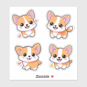 Cute Playful Corgi Dog Cartoon Sticker Art