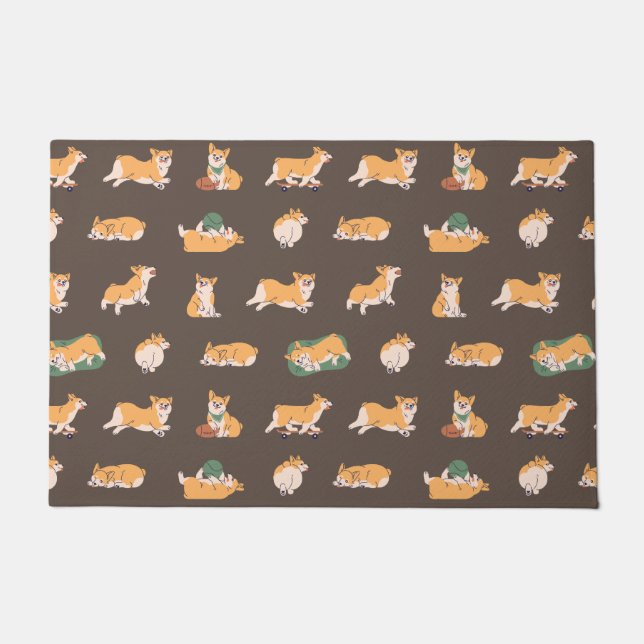Cute Playful Corgi Doormat (Front)