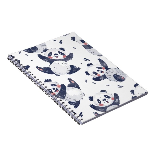 Cute Playful Dancing Panda Pattern Spiral Notebook (Right Side)
