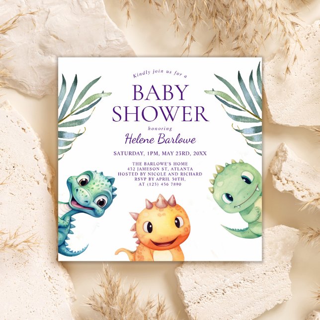 Cute Playful Dinosaur Baby Shower Invitation (Cute Playful Dinosaur Baby Shower Invitation)