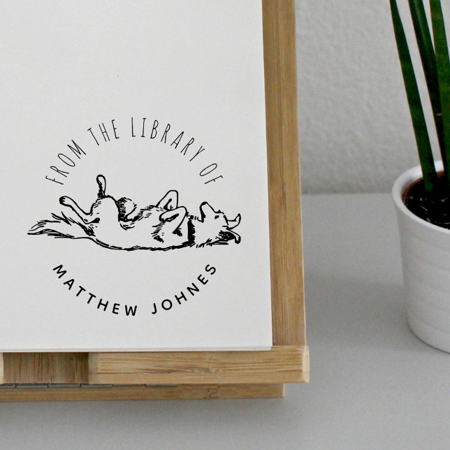 Cute Playful Dog Custom Name Library Books Self-inking Stamp (Creator Uploaded)