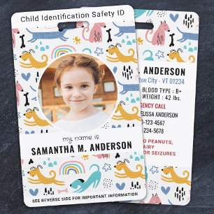 Cute Playful Dogs Custom Photo Emergency Child ID  Badge