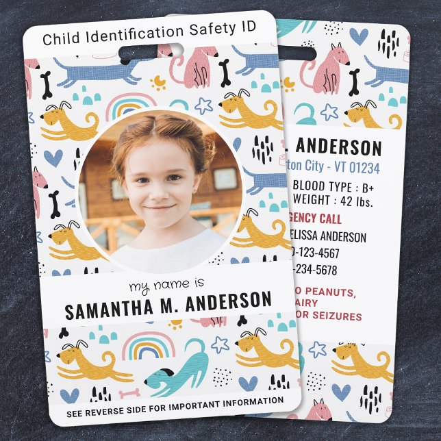 Cute Playful Dogs Custom Photo Emergency Child ID  Badge (Creator Uploaded)