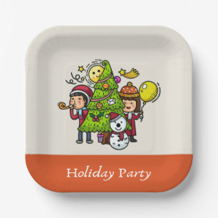 Cute Playful Hand Drawn Holiday Party Christmas  Paper Plate