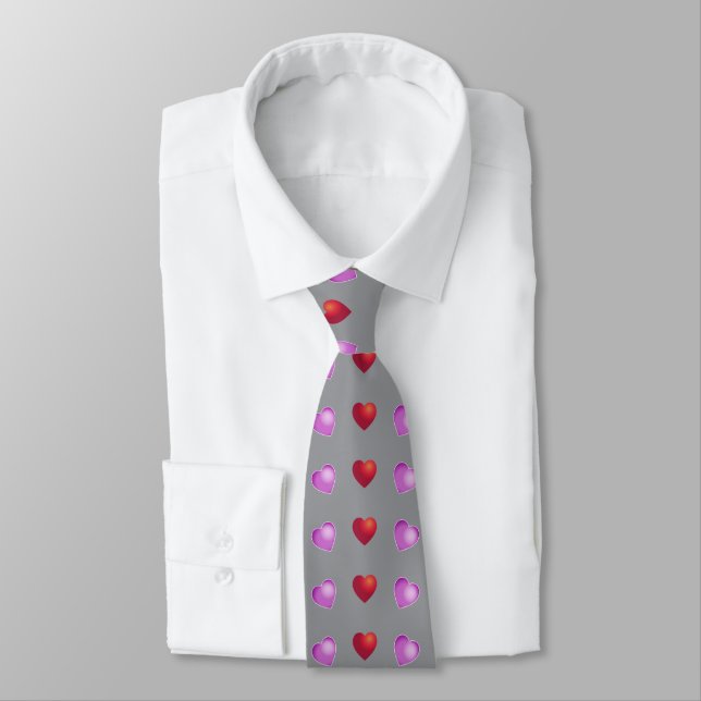 Cute Playful Hearts on GREY Tie (Tied)
