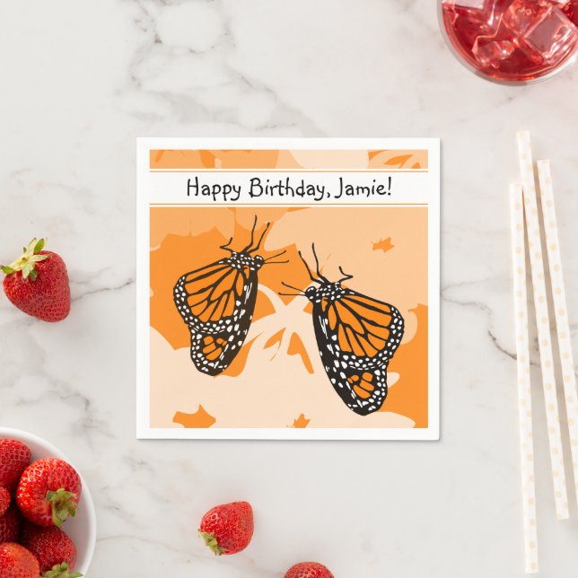 Cute Playful Insects Orange Monarch Butterflies Napkin (Insitu)
