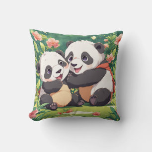 Cute Playful Little Pandas - Anime Style Cushion