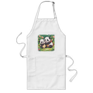 Cute Playful Little Pandas - Anime Style Long Apron