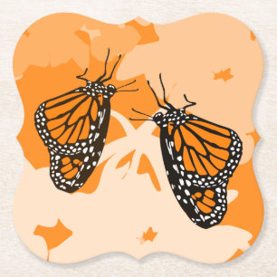 Cute Playful Orange Monarch Butterflies Paper Coaster
