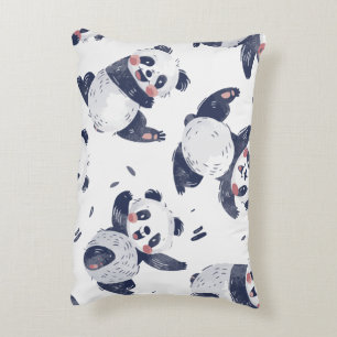 Cute Playful Panda Bears Watercolor Lumbar Pillow