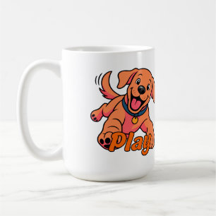 Cute Playful Puppy Cartoon Art with Play Typograph Coffee Mug