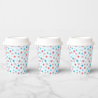 Cute Playful Red Blue Floral and Bow Paper cup