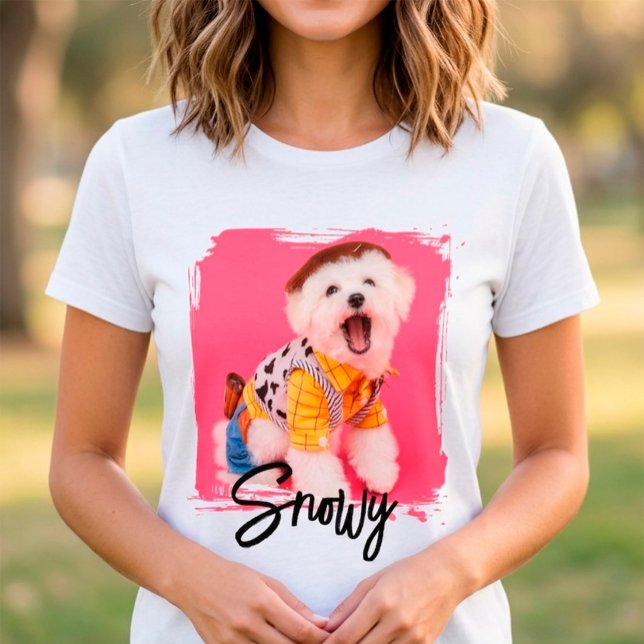 Cute Playful Script Typography Name and Pet Photo T-Shirt (Script typography name and custom pet photo t-shirt)