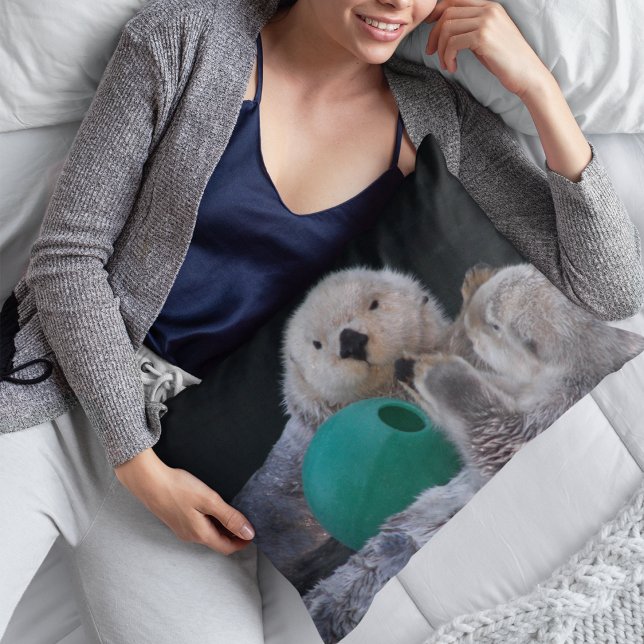 Cute Playful Sea Otters Decorative Cushion (In Situ)