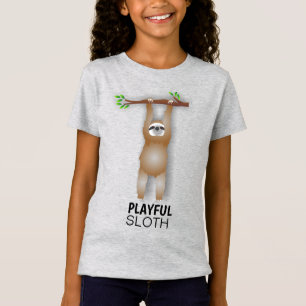 Cute Playful Sloth Hanging on a Tree Branch T-Shirt