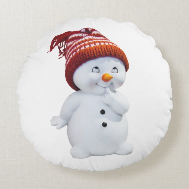 CUTE PLAYFUL SNOWMAN ROUND CUSHION (Front)