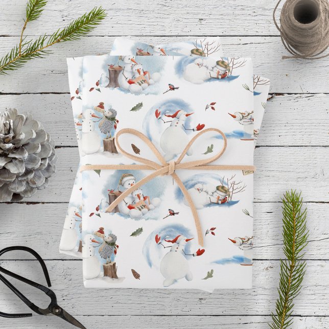 Cute Playful Snowman  Wrapping Paper Sheet (Creator Uploaded)