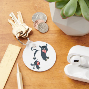 Cute Playing Belted Galloway Cow & Calf Keychain