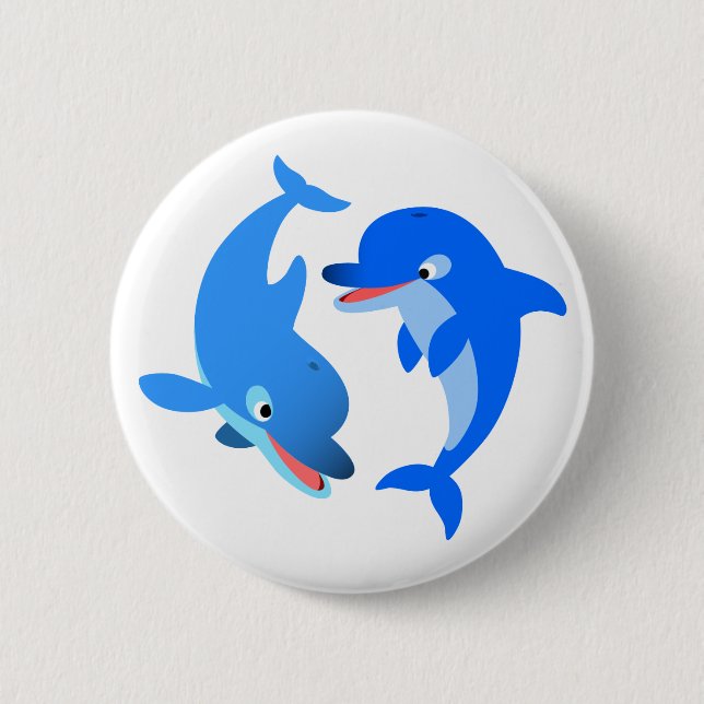 Cute Playing Cartoon Dolphins Button Badge (Front)