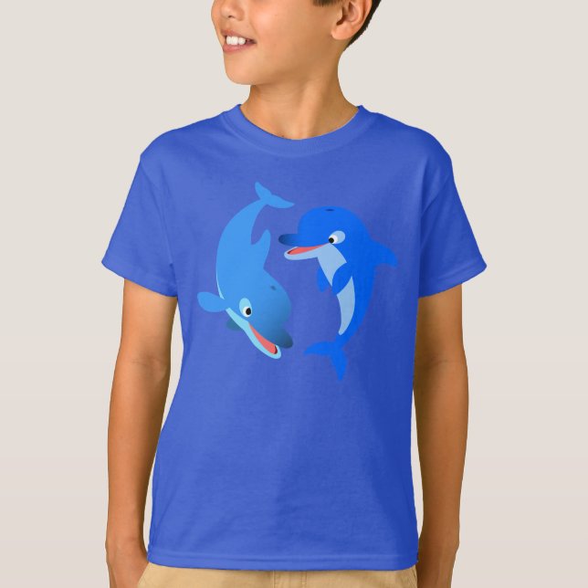 Cute Playing Cartoon Dolphins Children T-Shirt (Front)