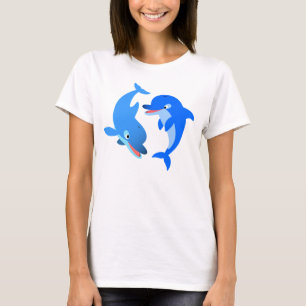 Cute Playing Cartoon Dolphins Women T-Shirt