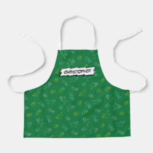 Cute playing kids pattern green personalised name  apron