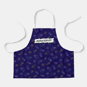 Cute playing kids pattern navy blue custom name  apron