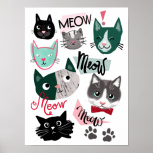 Cute playroom fun cat faces kids room poster