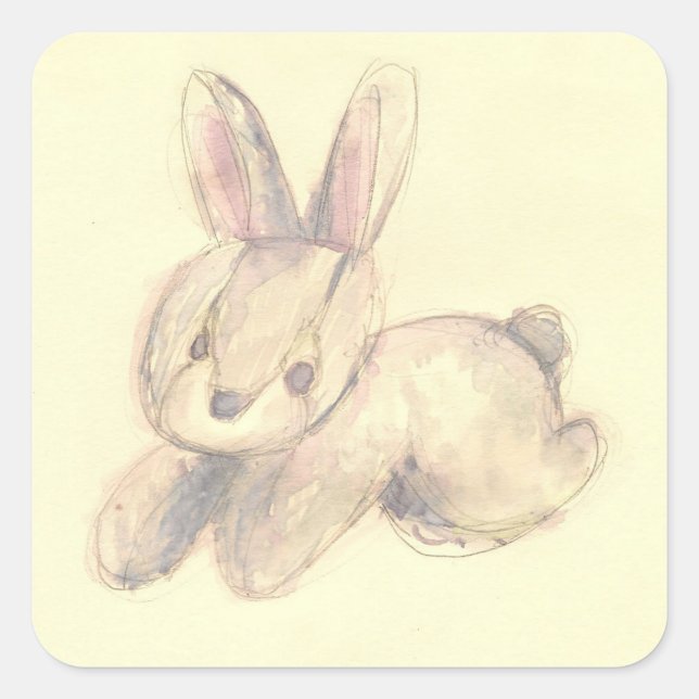 Cute Plush Bunny Square Sticker (Front)
