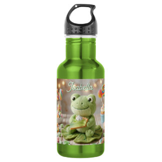 Cute Plush Frog holding Key Lime Pie Personalised 532 Ml Water Bottle