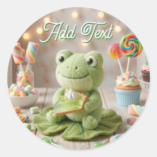Cute Plush Frog holding Key Lime Pie Personalised Classic Round Sticker