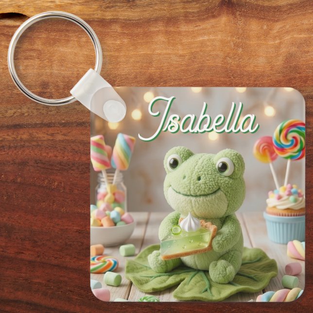 Cute Plush Frog holding Key Lime Pie Personalised  Ring (Front)