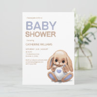 Cute plush rabbit, baby shower invitation