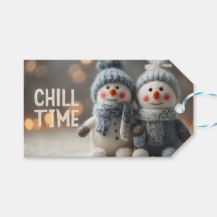 Cute Plush Snowman Dolls with Knit Hats Gift Tags