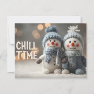 Cute Plush Snowman Dolls with Knit Hats Postcard