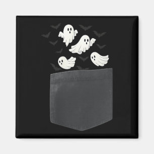Cute Pocket Ghosts with Flying Bats Halloween Magnet