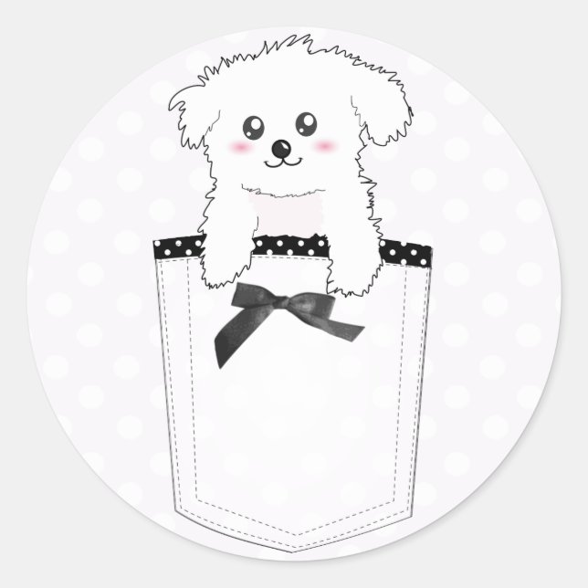 Cute Pocket Puppy Dog Classic Round Sticker (Front)