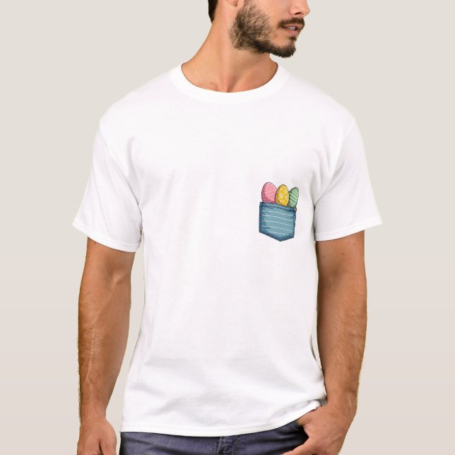 Cute Pocket Rabbit Easter Holiday Easter Eggs Happ T-Shirt (Front)