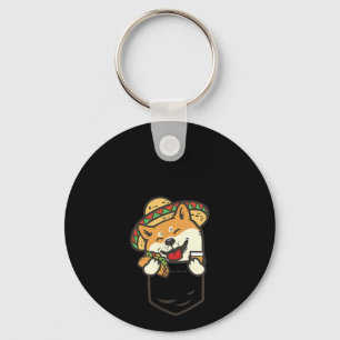 Cute Pocket Shiba Inu Mexican Dog Taco Tequila Key Ring