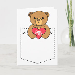 Cute Pocket Teddy Bear Hugging Heart - 2020 Valent Card