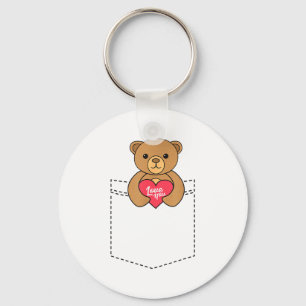 Cute Pocket Teddy Bear Hugging Heart - 2020 Valent Key Ring