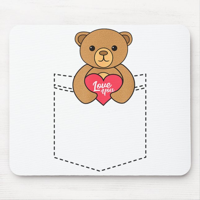 Cute Pocket Teddy Bear Hugging Heart - 2020 Valent Mouse Pad (Front)
