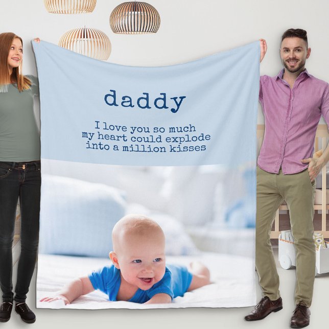 Cute Poem for Dad - Blue Baby Photo Fleece Blanket (Creator Uploaded)