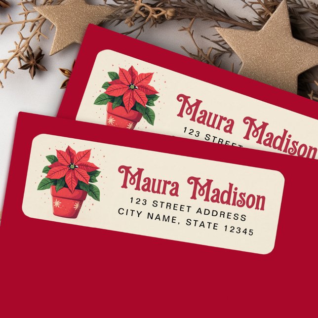 Cute poinsettia Christmas holiday return address (Cute poinsettia Christmas holiday return address Label)